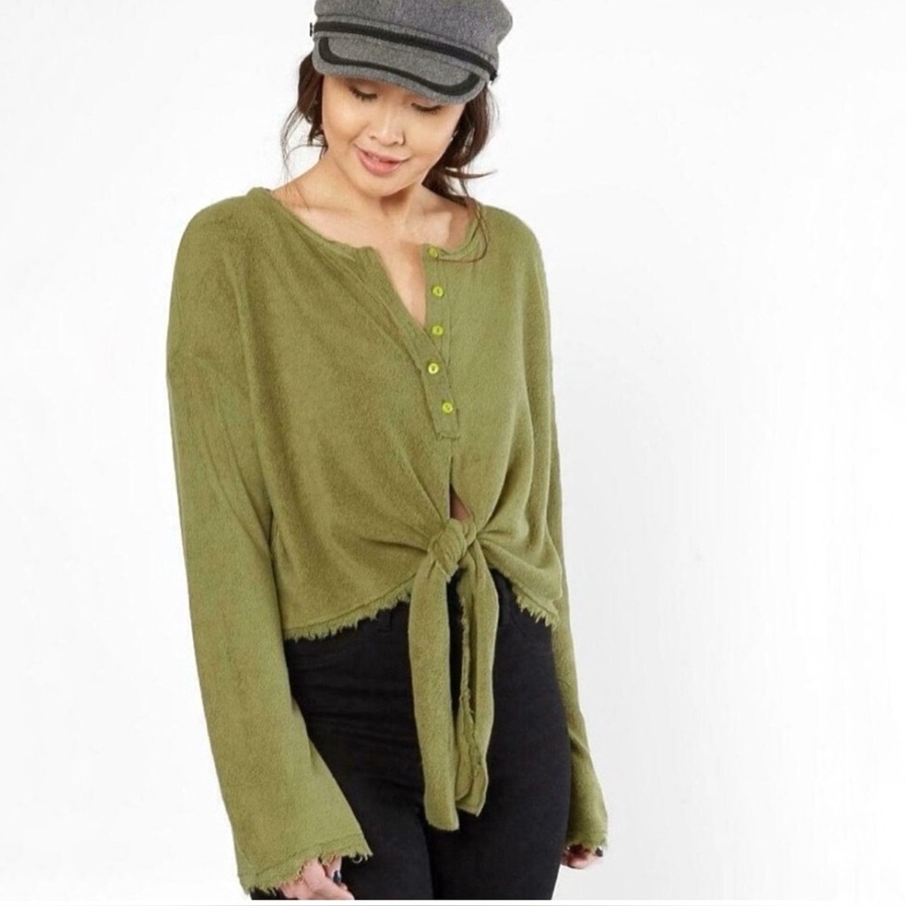Free people Emma Henley tie green knit top dirty martini size small
